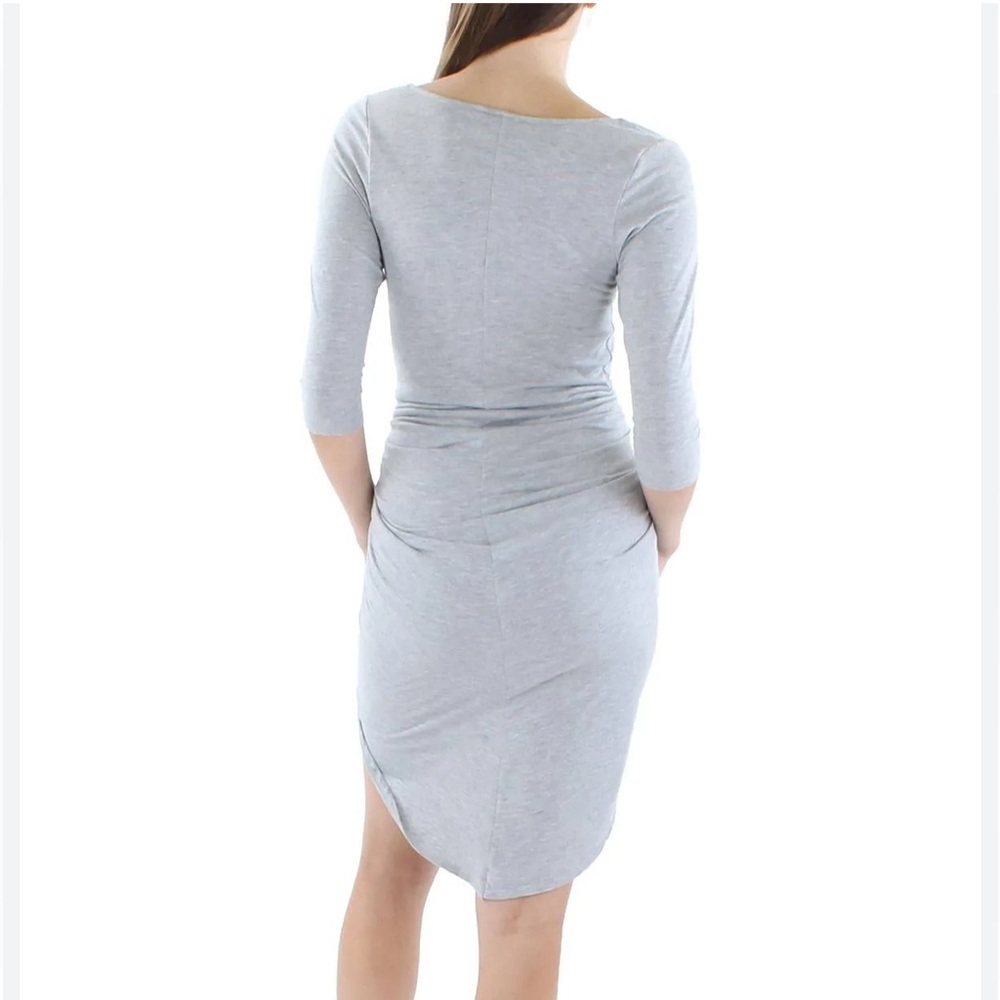 Soft Lisa & Lucy Womens Knit Calf Midi Dress Heather Gray L HighLow Tie Front - Picture 2 of 6